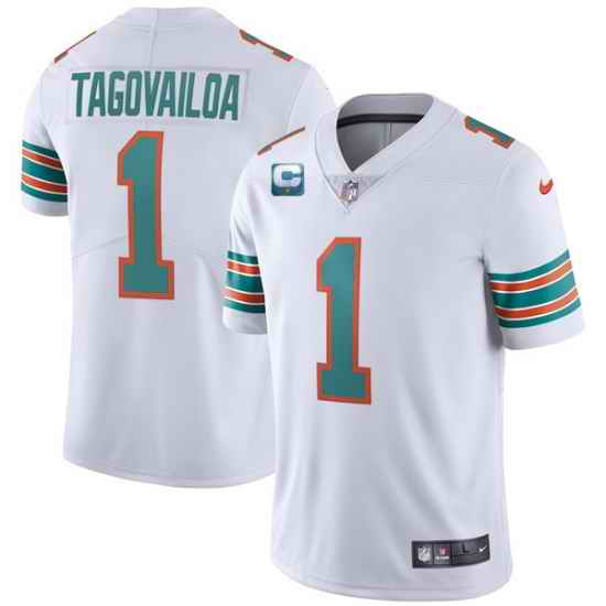 Men Miami Dolphins 2022 #1 Tua Tagovailoa White With 1-star C Patch Stitched Jersey->miami dolphins->NFL Jersey