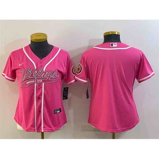 Women Minnesota Vikings Blank Pink With Patch Cool Base Stitched Baseball Jersey->women nfl jersey->Women Jersey