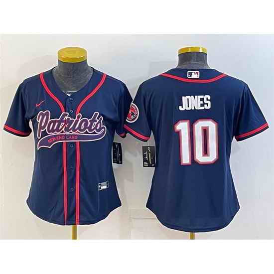 Women New England Patriots #10 Mac Jones Navy With Patch Cool Base Stitched Baseball Jersey->women nfl jersey->Women Jersey