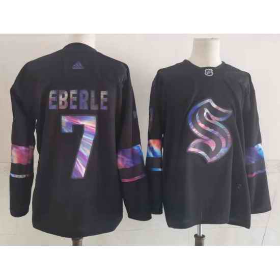 Men Seattle Kraken #7 Jordan Eberle Black Iridescent Holographic Authentic Jersey->seattle kraken->NHL Jersey