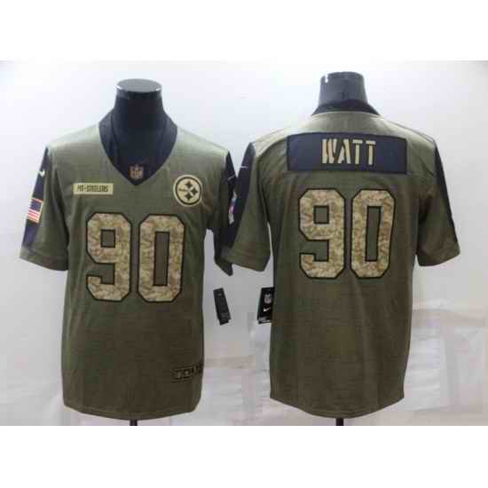 Men's Pittsburgh Steelers #90 T. J. Watt Camo 2021 Salute To Service Limited Player Jersey->san francisco 49ers->NFL Jersey