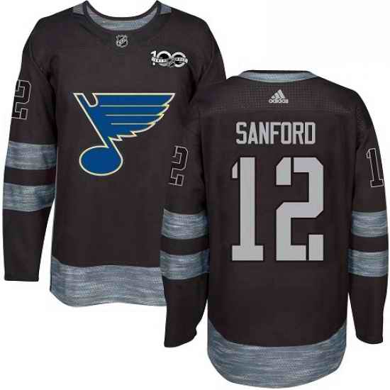 Mens Adidas St Louis Blues #12 Zach Sanford Authentic Black 1917 2017 100th Anniversary NHL Jersey->st.louis blues->NHL Jersey