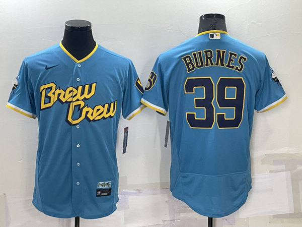 Men's Milwaukee Brewers #39 Corbin Burnes 2022 Powder Blue City Connect Flex Base Stitched Jersey->milwaukee brewers->MLB Jersey
