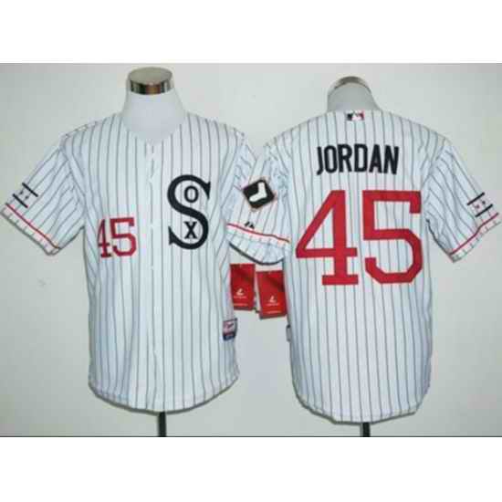Men Chicago White Sox #45 Michael Jordan White Stips Jersey->chicago white sox->MLB Jersey