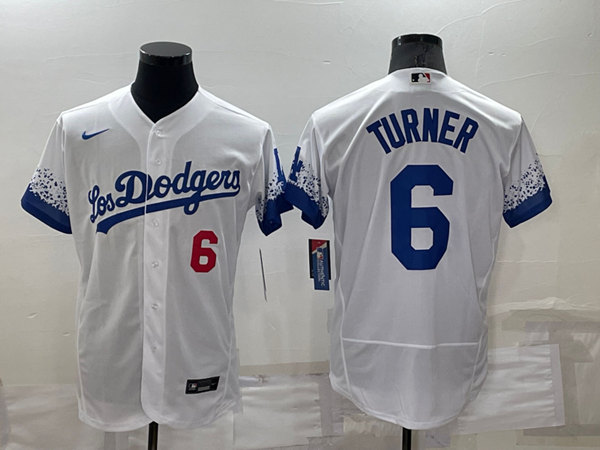 Men's Los Angeles Dodgers #6 Trea Turner 2021 White City Connect Flex Base Stitched Baseball Jersey->milwaukee brewers->MLB Jersey