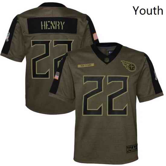 Youth Tennessee Titans Derrick Henry Nike Olive 2021 Salute To Service Game Jersey->youth nfl jersey->Youth Jersey