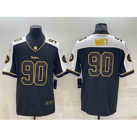 Men Pittsburgh Steelers #90 T J Watt Black Gold Thanksgiving Vapor Untouchable Limited Stitched Jersey->pittsburgh steelers->NFL Jersey