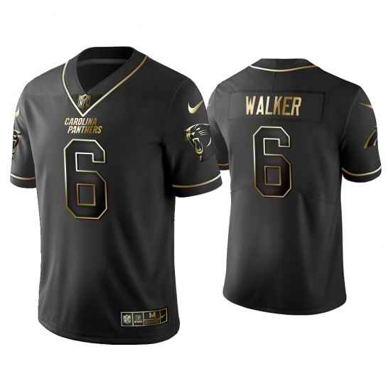 Men's Carolina Panthers #6 P.J. Walker Golden Edition Vapor Limited Black Nike Jersey->carolina panthers->NFL Jersey