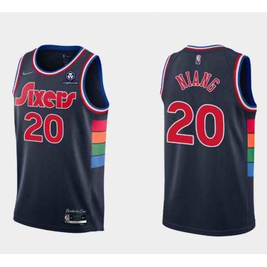 Men Philadelphia 76ers #20 Georges Niang 2021 22 City Edition Navy 75th Anniversary Stitched Swingman Jersey->philadelphia 76ers->NBA Jersey