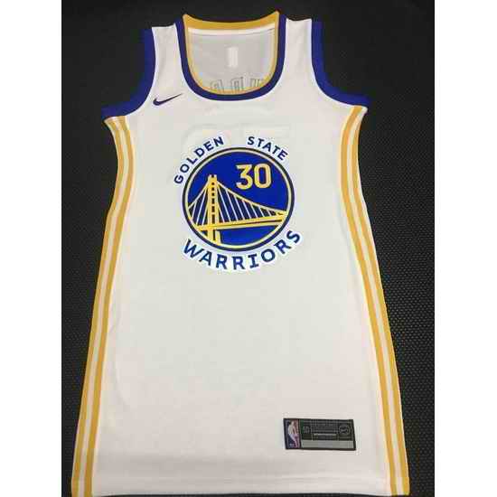 Women Golden Warriors #30 Stephen Curry Dress Stitched Jersey White->nba women dress jersey->NBA Jersey