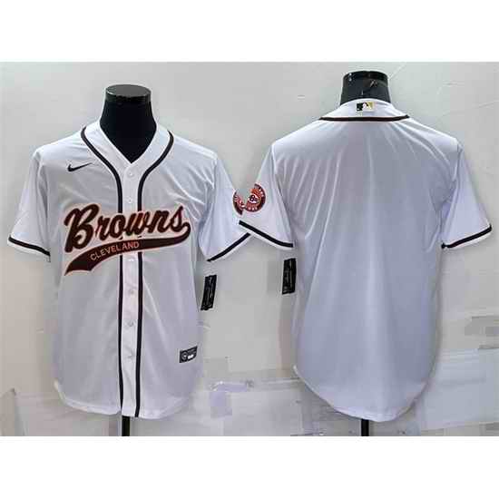 Men Cleveland Browns Blank White With Patch Cool Base Stitched Baseball Jersey->cleveland browns->NFL Jersey