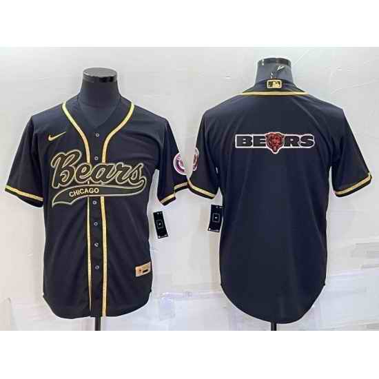 Men Chicago Bears Black Gold Team Big Logo With Patch Cool Base Stitched Baseball Jersey->chicago bears->NFL Jersey