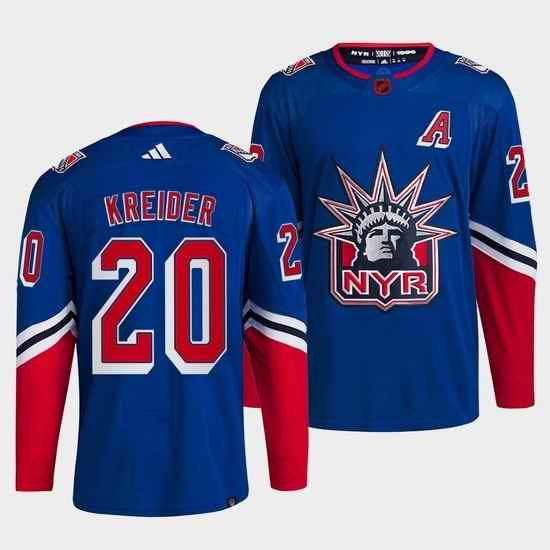 Men New York Rangers #20 Chris Kreider Blue 2022 Reverse Retro Stitched Jersey->new york rangers->NHL Jersey