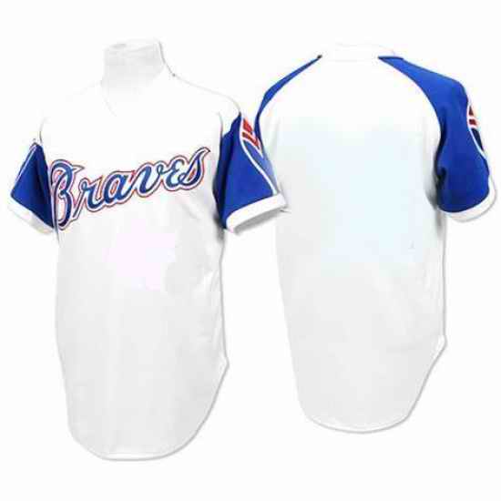 Men Mitchell and Ness 1974 Atlanta Braves Blank Replica White Throwback MLB Jersey->tennessee titans->NFL Jersey