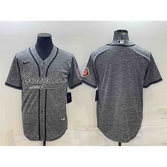 Men Cincinnati Bengals Blank Grey With Patch Cool Base Stitched Baseball Jersey->chicago bears->NFL Jersey