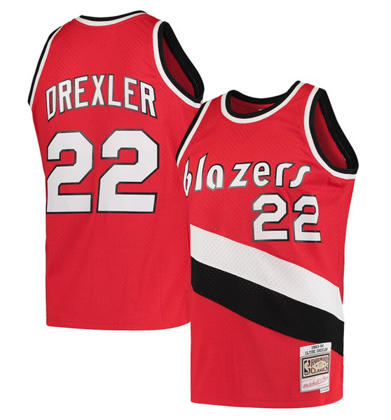 Men's Portland Trail Blazers #22 Clyde Drexler Red Throwback Stitched Basketball Jersey->new york knicks->NBA Jersey