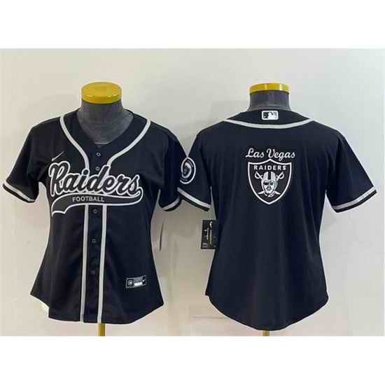 Women Las Vegas Raiders Black Team Big Logo With Patch Cool Base Stitched Baseball Jersey->women nfl jersey->Women Jersey