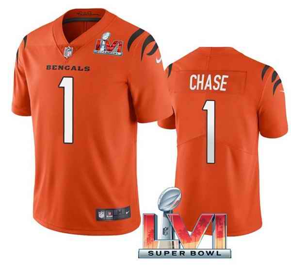 Nike Bengals #1 Ja'Marr Chase Orange 2022 Super Bowl LVI Vapor Limited Jersey->nfl patch->Sports Accessory
