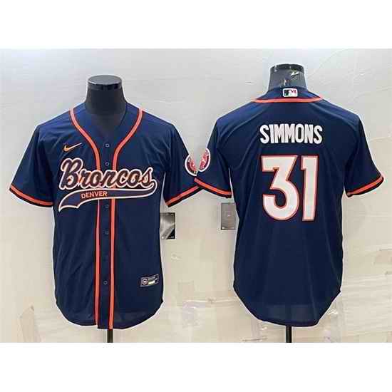 Men Denver Broncos #31 Justin Simmons Navy With Patch Cool Base Stitched Baseball Jersey->denver broncos->NFL Jersey