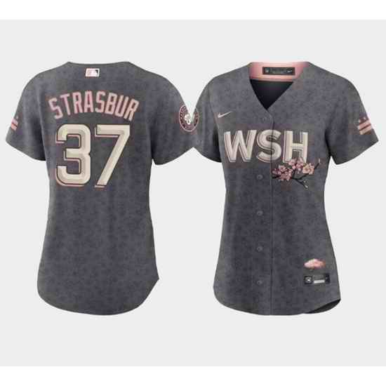 Women's Washington Nationals #37 Stephen Strasburg 2022 Gray City Connect Cherry Blossom Stitched Jersey(Run Small)->youth mlb jersey->Youth Jersey