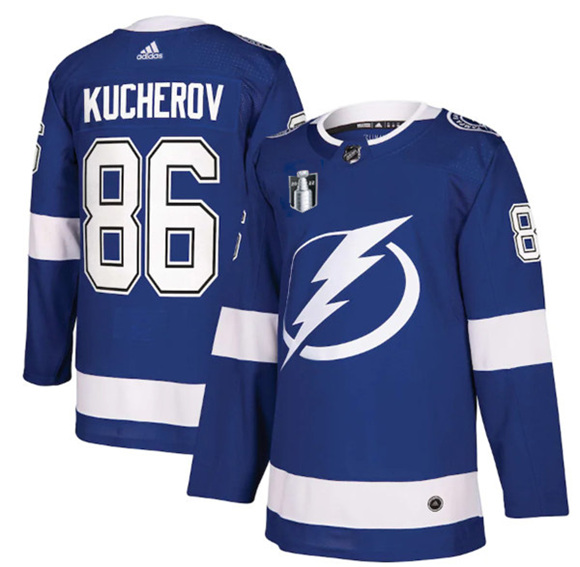 Men's Tampa Bay Lightning #86 Nikita Kucherov 2022 Blue Stanley Cup Final Patch Stitched Jersey->tampa bay lightning->NHL Jersey