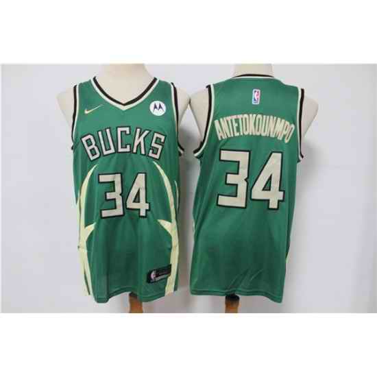 Men Milwaukee Bucks #34 Giannis Antetokounmpo Green Stitched Jersey