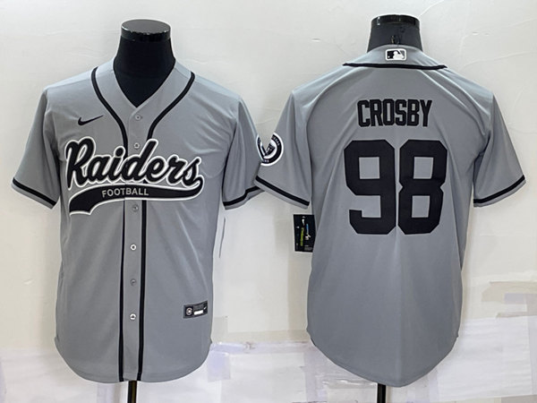 Men's Las Vegas Raiders #98 Maxx Crosby Grey Cool Base Stitched Baseball Jersey->las vegas raiders->NFL Jersey