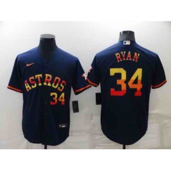 Men's Houston Astros #34 Nolan Ryan Number Navy Blue Rainbow Stitched MLB Cool Base Nike Jersey->houston astros->MLB Jersey