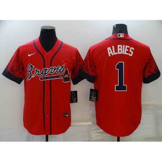 Men's Nike Atlanta Braves #1 Ozzie Albies Red 2021 New Jersey->colorado rockies->MLB Jersey