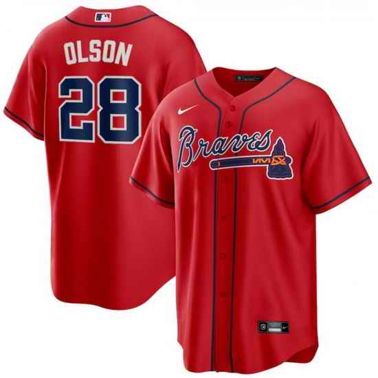 Men Atlanta Braves #28 Matt Olson Red Nike Cool Base jersey->atlanta braves->MLB Jersey