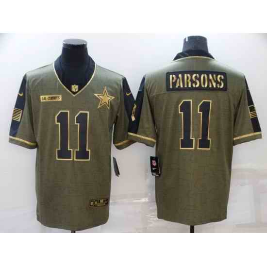 Men Dallas Cowboys #11 Micah Parsons 2021 Olive Salute To Service Golden Limited Stitched Jersey->minnesota vikings->NFL Jersey