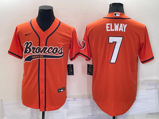 Men's Denver Broncos #7 John Elway Orange Cool Base Stitched Baseball Jersey->denver broncos->NFL Jersey
