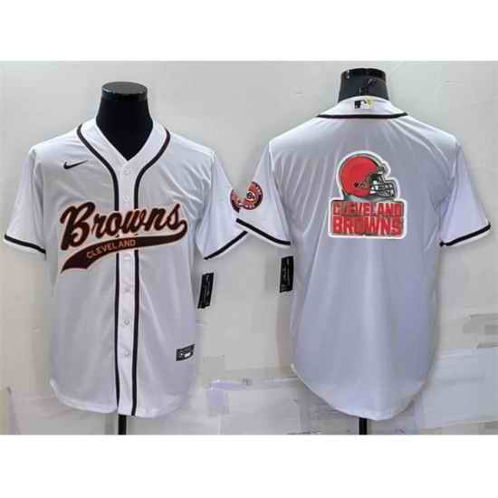 Men Cleveland Browns White Team Big Logo With Patch Cool Base Stitched Baseball Jersey->cleveland browns->NFL Jersey