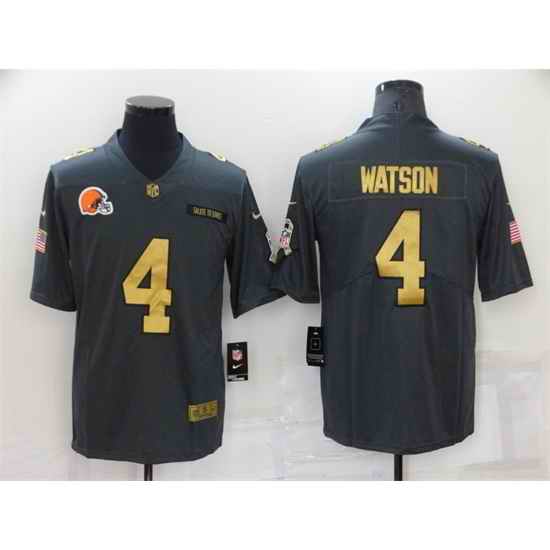 Men Cleveland Browns #4 Deshaun Watson Grey Gold Salute To Service Limited Stitched Jersey->cleveland browns->NFL Jersey