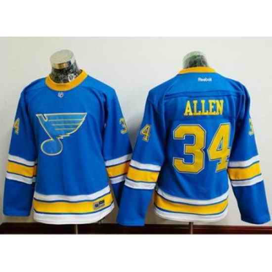 Blues #34 Jake Allen Light Blue 2017 Winter Classic Womens Stitched NHL Jersey->women nhl jersey->Women Jersey