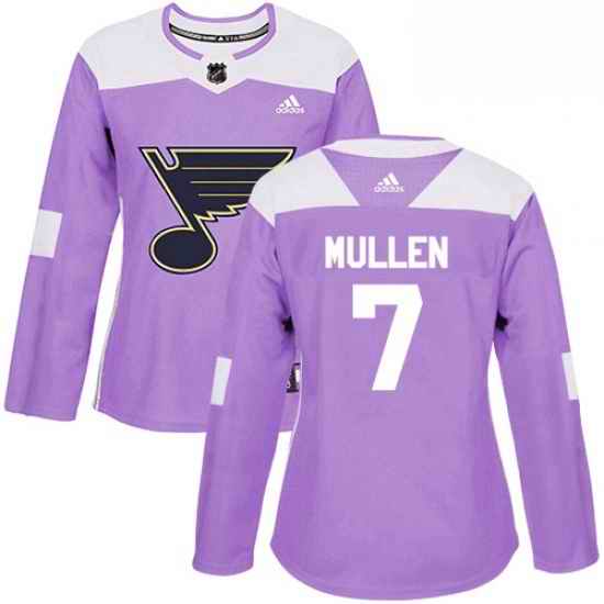 Womens Adidas St Louis Blues #7 Joe Mullen Authentic Purple Fights Cancer Practice NHL Jersey->women nhl jersey->Women Jersey