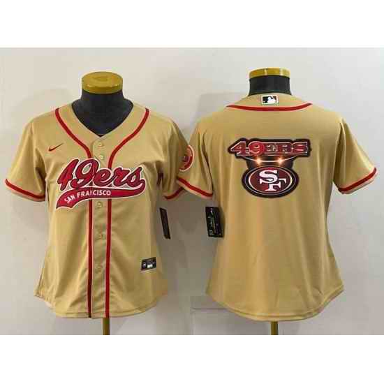 Women San Francisco 49ers Gold Team Big Logo With Patch Cool Base Stitched Baseball Jersey->women nfl jersey->Women Jersey