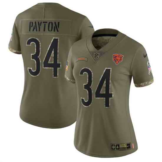 Women Chicago Bears #34 Walter Payton Olive 2022 Salute To Service Limited Stitched Jersey->women nfl jersey->Women Jersey