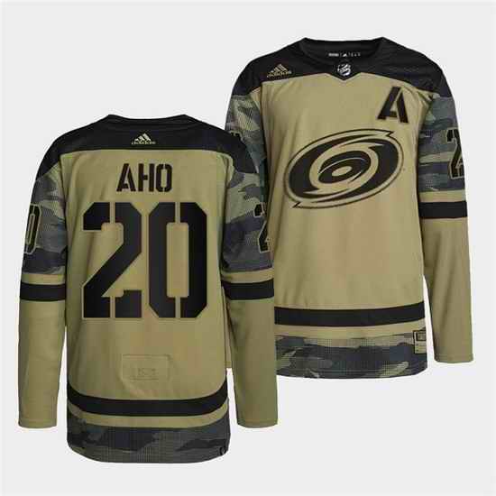 Men Carolina Hurricanes #20 Sebastian Aho 2022 Camo Military Appreciation Night Stitched jersey->carolina hurricanes->NHL Jersey
