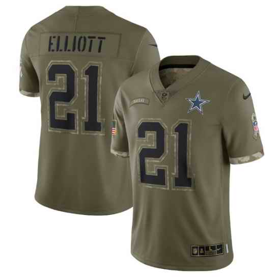 Men Dallas Cowboys #21 Ezekiel Elliott Olive 2022 Salute To Service Limited Stitched Jersey->denver broncos->NFL Jersey