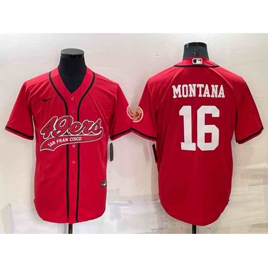 Men San Francisco 49ers #16 Joe Montana Red Cool Base Stitched Baseball Jersey->san francisco 49ers->NFL Jersey