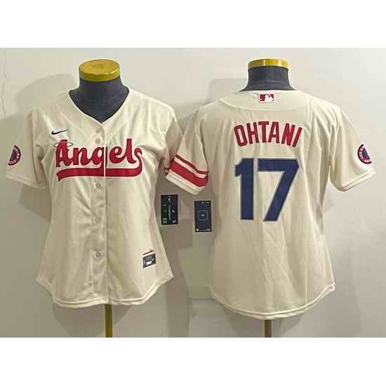 Women's Los Angeles Angels #17 Shohei Ohtani Cream 2022 City Connect Cool Base Stitched Jersey->women mlb jersey->Women Jersey