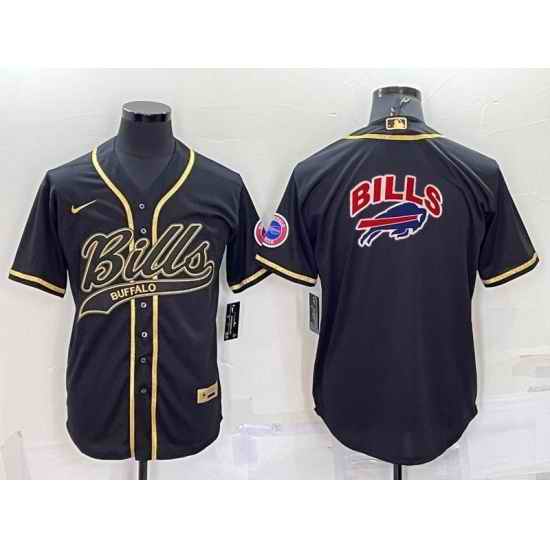 Men Buffalo Bills Black Team Big Logo With Patch Cool Base Stitched Baseball Jersey->buffalo bills->NFL Jersey