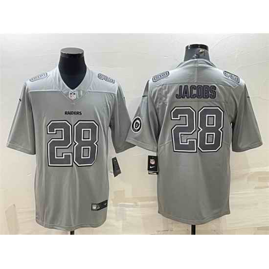 Men Las Vegas Raiders #28 Josh Jacobs Grey Atmosphere Fashion With Patch Stitched Jersey->las vegas raiders->NFL Jersey