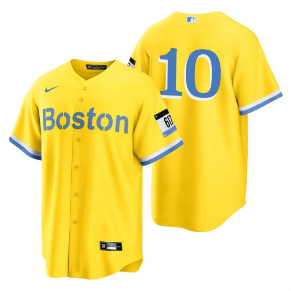 Men's Boston Red Sox #10 Trevor Story Gold 2021 City Connect Stitched Baseball Jersey->boston red sox->MLB Jersey