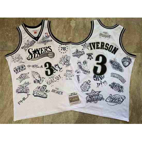 Philadelphia 76ers #3 Allen Iverson White 1997 98 Hardwood Classics Jersey->youth nba jersey->Youth Jersey