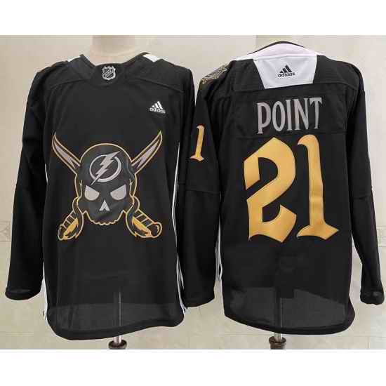 Men's Tampa Bay Lightning #21 Brayden Point Black Pirate Themed Warmup Authentic Jersey->tampa bay lightning->NHL Jersey