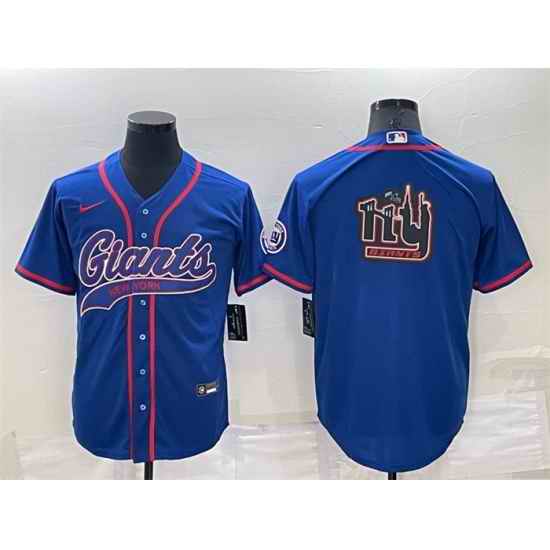 Men New York Giants Blue Team Big Logo With Patch Cool Base Stitched Baseball Jersey->new york giants->NFL Jersey