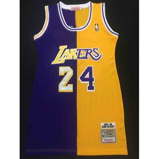 Women Los Angeles Lakers #24 Kobe Bryant Dress Stitched Jersey Yellow Purple Split->nba women dress jersey->NBA Jersey
