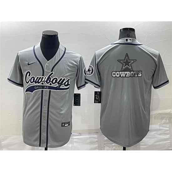 Men Dallas Cowboys Grey Team Big Logo With Patch Cool Base Stitched Baseball Jersey->houston texans->NFL Jersey